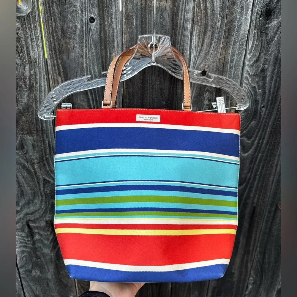 Vintage Kate Spade Beach Multicolor Pinstripe Tote Style Shoulder Bag Purse